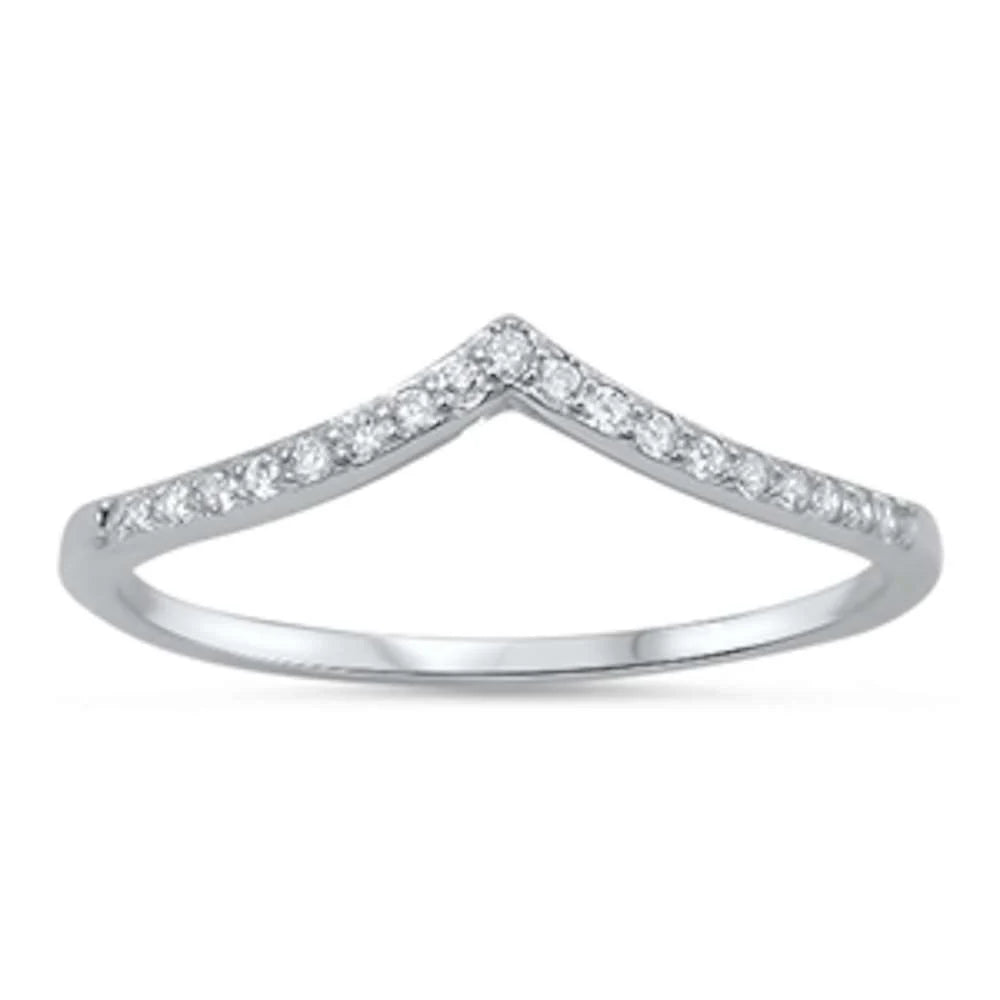 New V-Shape Chevron Cubic Zirconia Band .925 Sterling Silver Ring Sizes 4-12