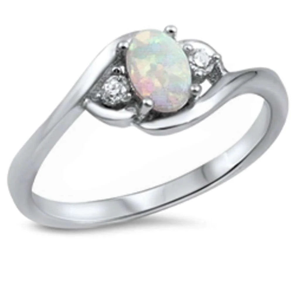 White Opal & Cz .925 Sterling Silver Ring Sizes 3-12