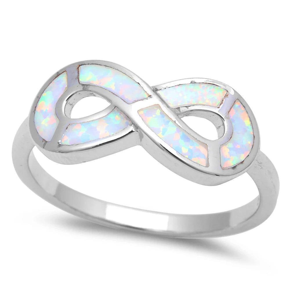 White Opal Infinity Symbol .925 Sterling Silver Ring Sizes 4-12