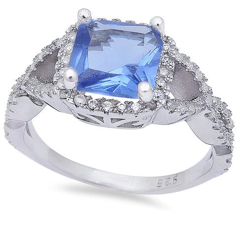 Princess Shape Tanzanite & Cz Infinity Band .925 Sterling Silver Ring