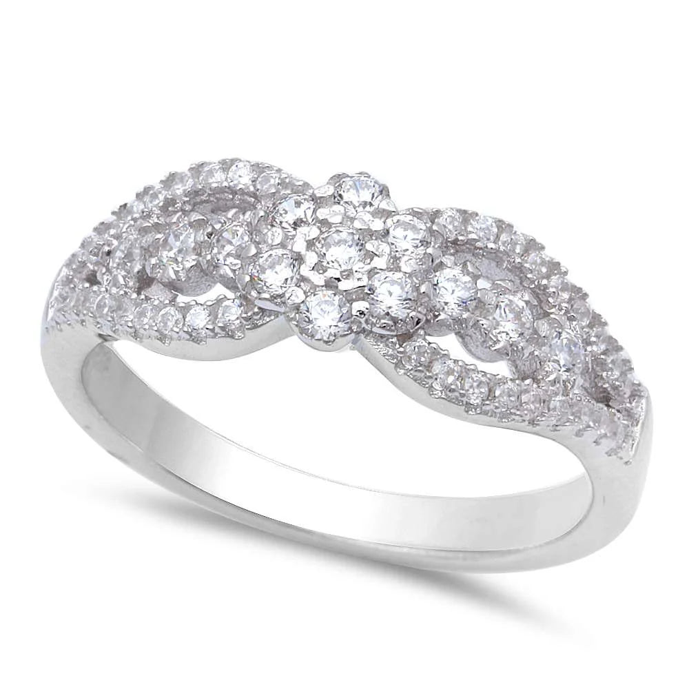 Micro Pave Cubic Zirconia Infinity Style .925 Sterling Silver Ring