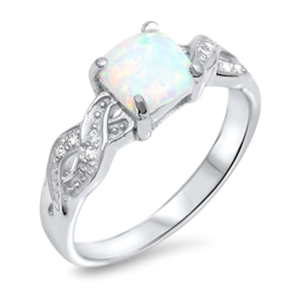 Princess Cut Opal Infinity Cz .925 Sterling Silver Ring Sizes 5