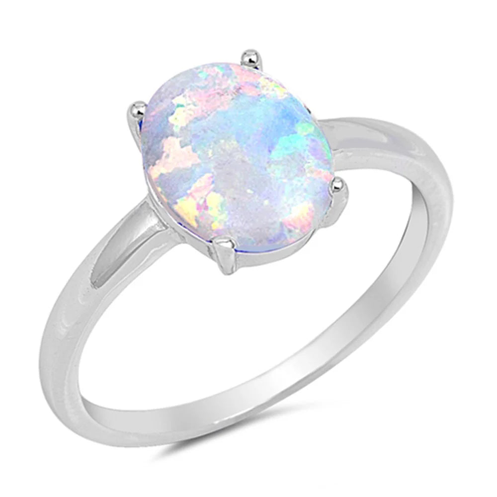 Solid Oval White Opal .925 Sterling Silver Ring Sizes 4-12