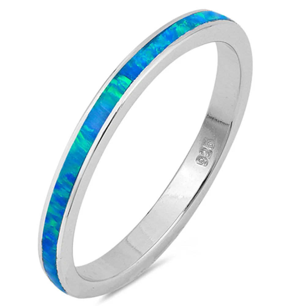 Blue Opal Band .925 Sterling Silver Ring Sizes 4-12