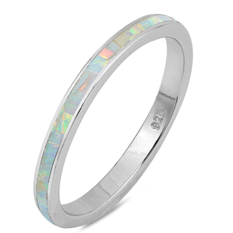 White Opal Band .925 Sterling Silver Ring Sizes 4-12