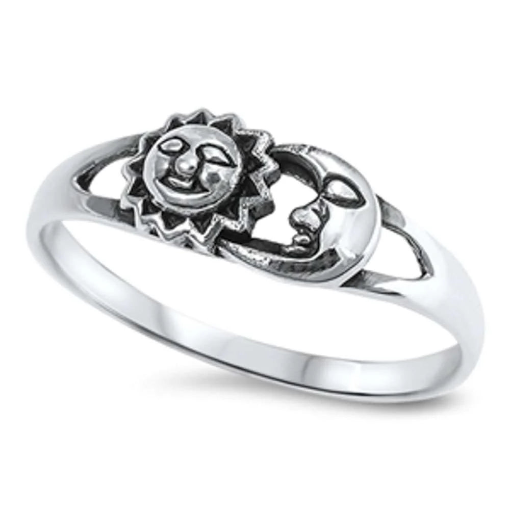 Solid Sun & Moon .925 Sterling Silver Ring Sizes 4-12