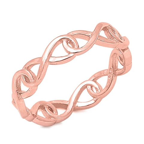 Rose Gold Infinity Chain .925 Sterling Silver Ring Sizes 5-9