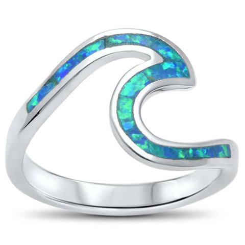 Wave Ocean Beach Blue Opal .925 Sterling Silver Ring