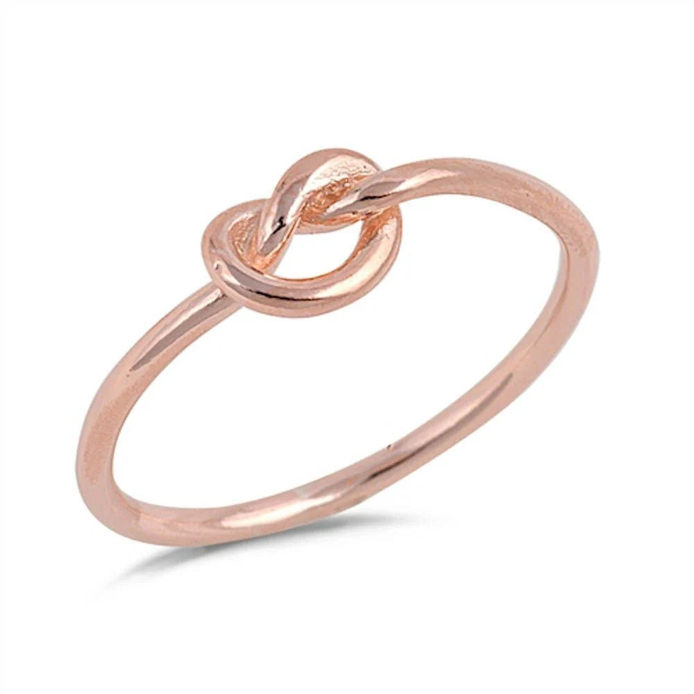 Infinity Heart Knot Rose Gold .925 Sterling Silver Ring Sizes 2-13