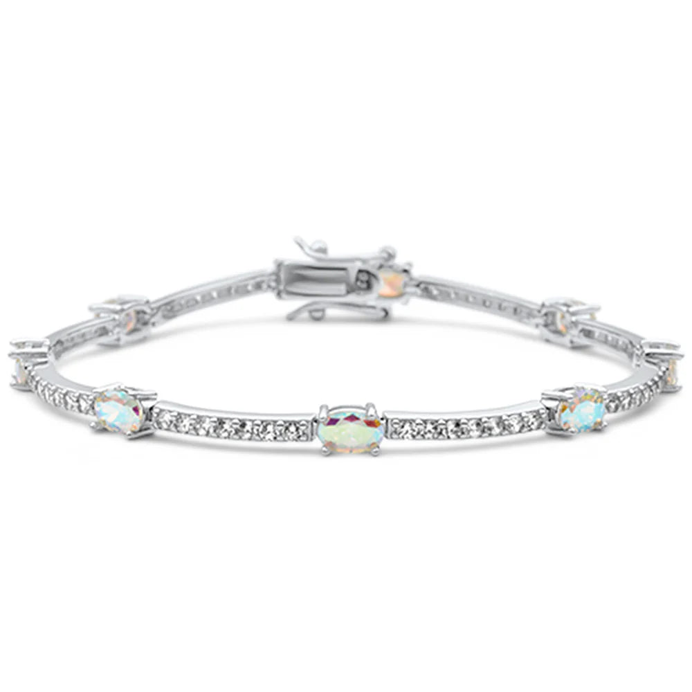 Oval Light Rainbow Topaz Cubic Zirconia & White Cubic Zirconia .925 Sterling Silver Bracelet