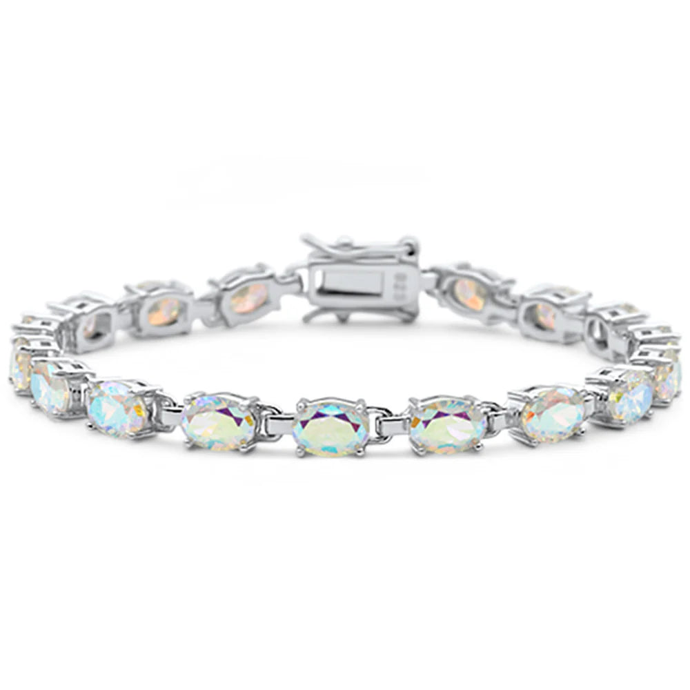 13.5CT Oval Light Rainbow Topaz .925 Sterling Silver Bracelet