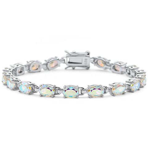 13.5CT Oval Light Rainbow Topaz .925 Sterling Silver Bracelet