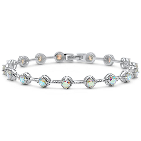 Round Light Rainbow Topaz CZ .925 Sterling Silver Tennis Bracelet