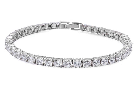 4.5MM Round 14.5CT Fine Cz .925 Sterling Silver Bracelet 7.25"