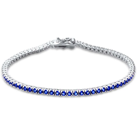 2.5MM ROUND 4 Prong Tennis Blue Sapphire Cubic Zirconia .925 Sterling Silver Bracelet 7.25"