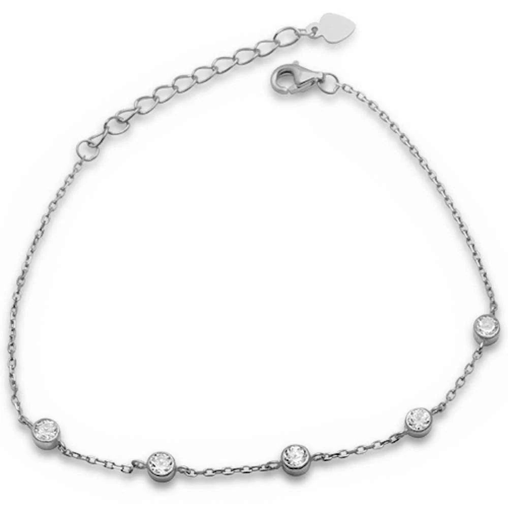 5 Bezel Set Cubic Zirconia .925 Sterling Silver Bracelet