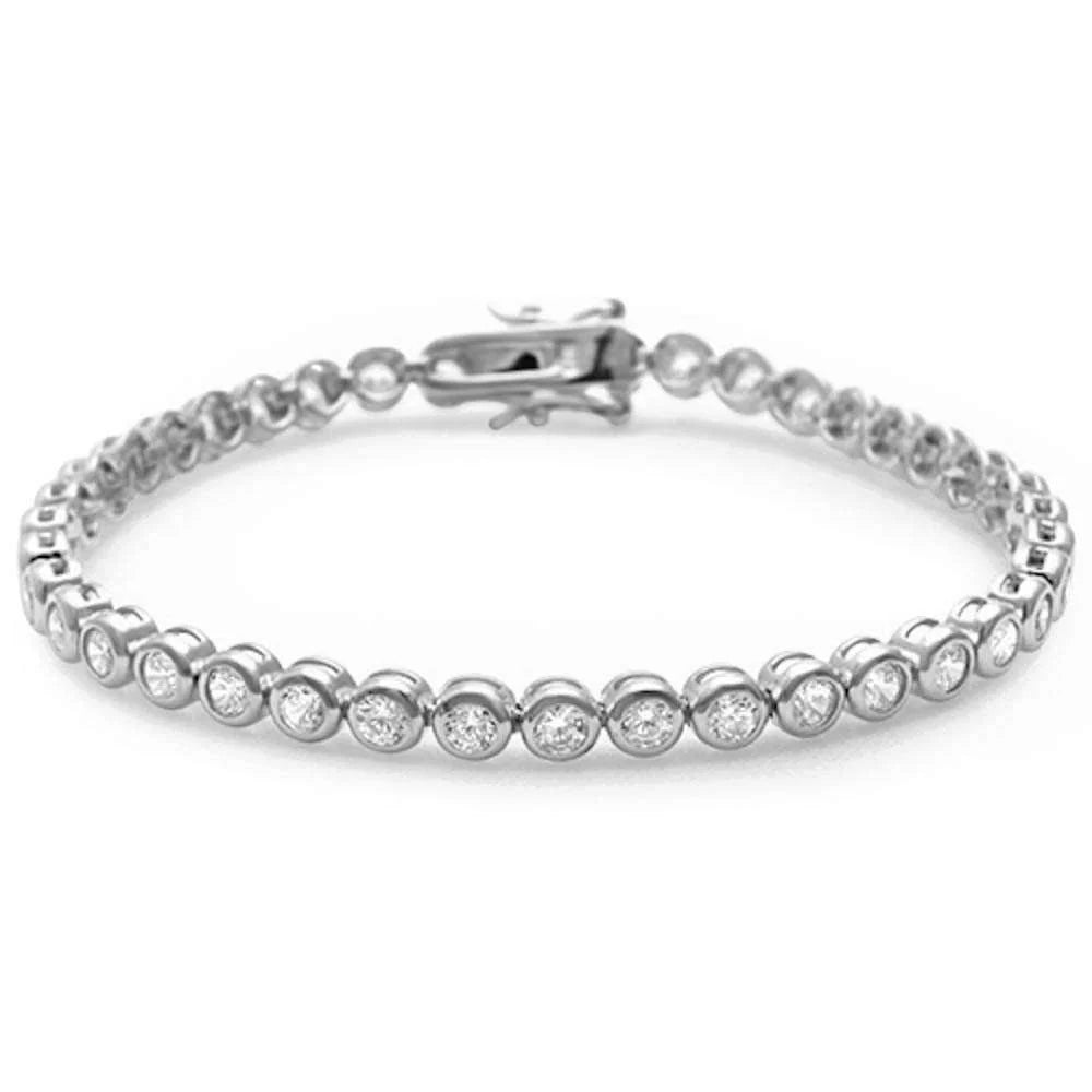 Round Fine Bezel Set Cubic Zirconia .925 Sterling Silver Bracelet