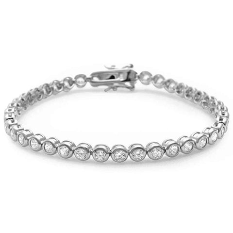 Round Fine Bezel Set Cubic Zirconia .925 Sterling Silver Bracelet