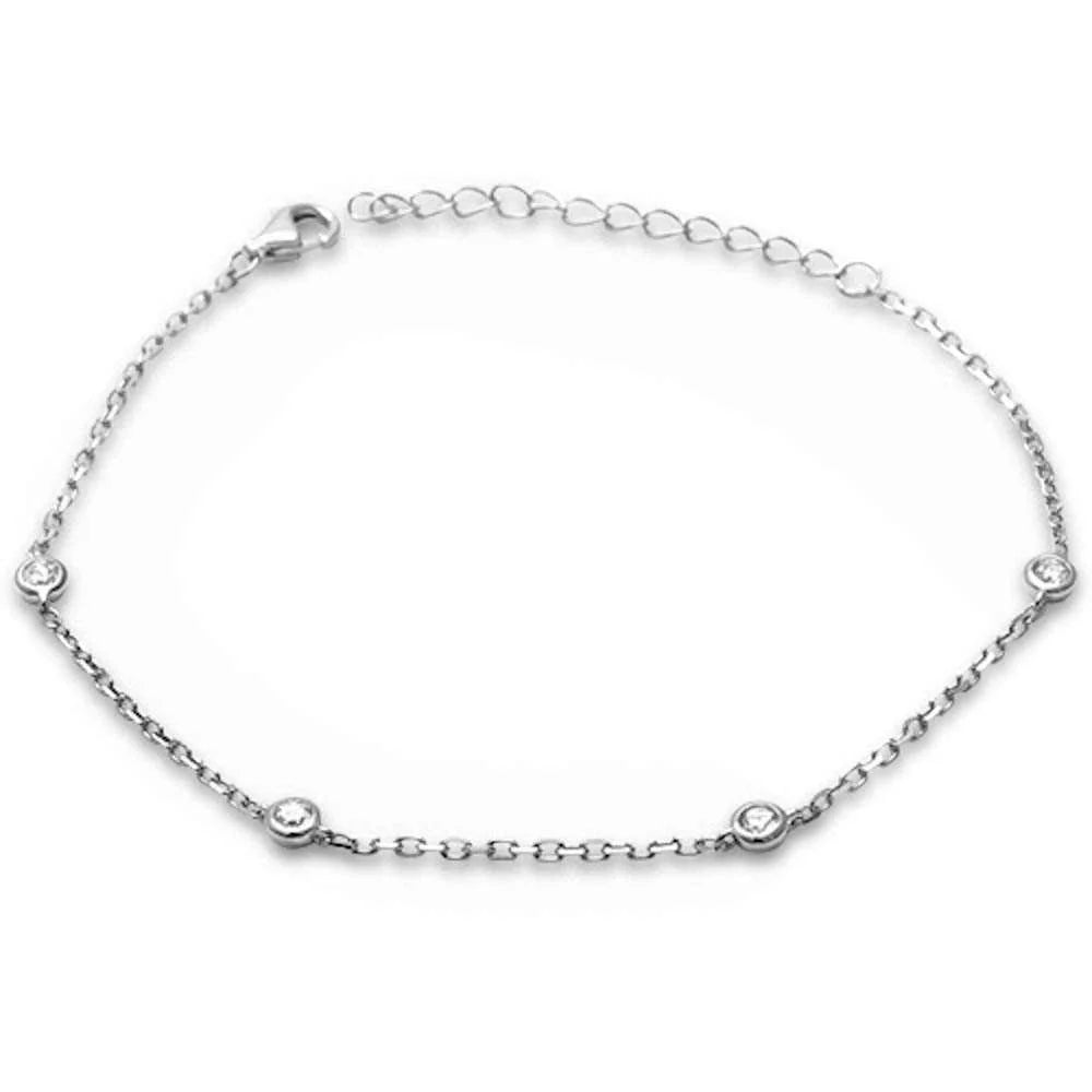 Bezel Set Cubic Zirconia .925 Sterling Silver Chain Bracelet