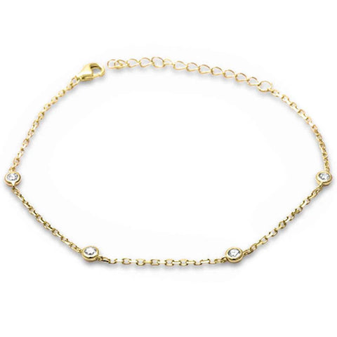 Yellow Gold Plated Bezel Set Cubic Zirconia .925 Sterling Silver Chain Bracelet