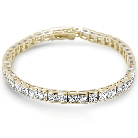 4MM Square Bezel Set Cubic Zirconia .925 Sterling Yellow Gold Plated Bracelet