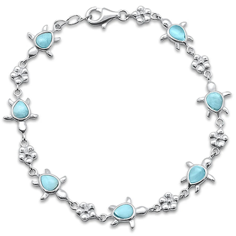 Natural Larimar Turtles .925 Sterling Silver Bracelet