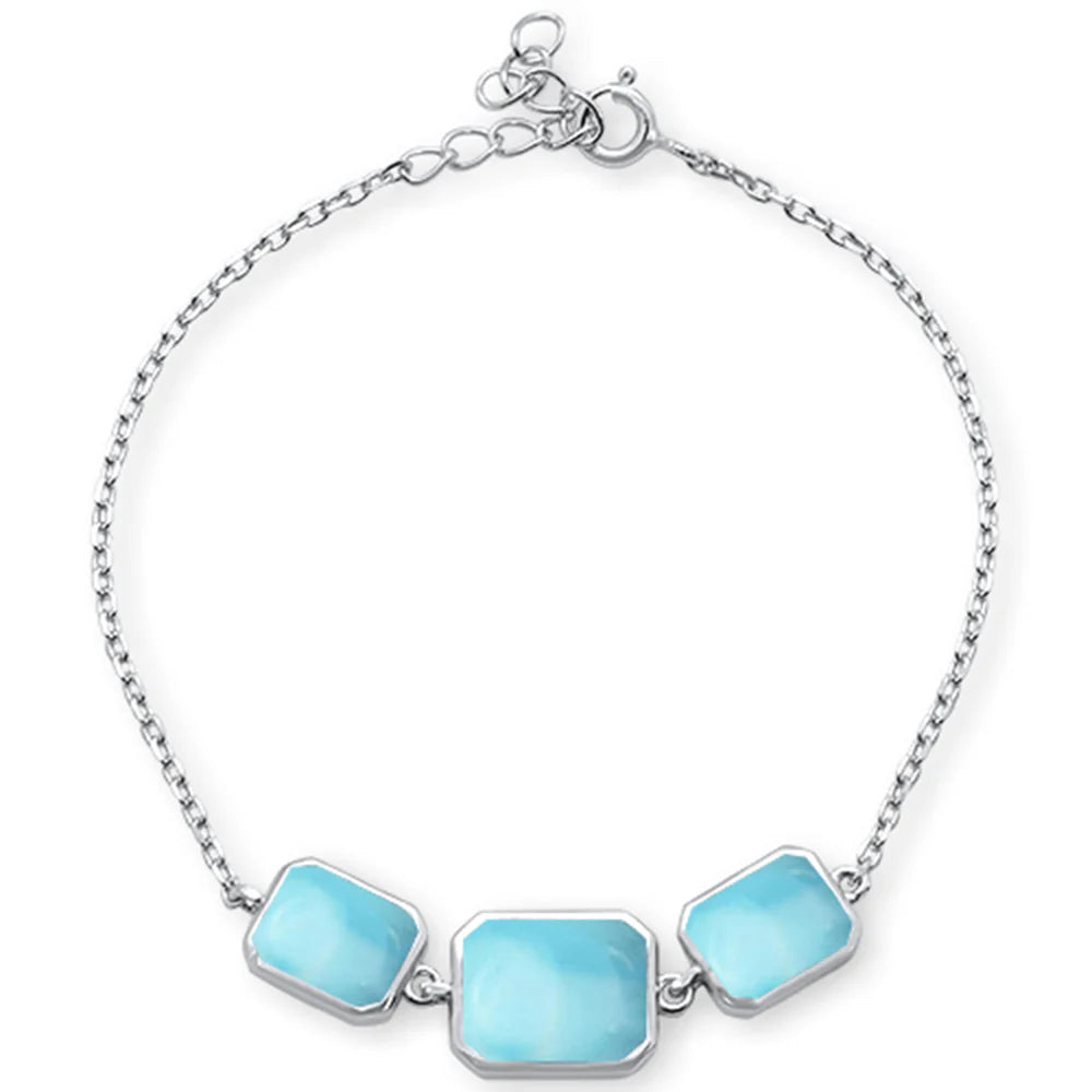 Natural Larimar .925 Sterling Silver Bracelet 6"+1"Ext