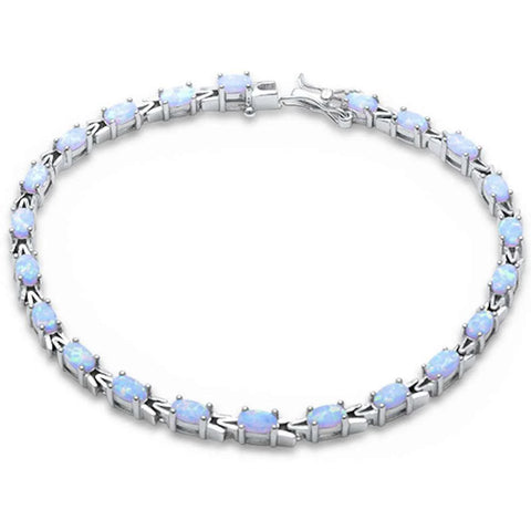 Oval White Opal .925 Sterling Silver Bracelet 7.5"