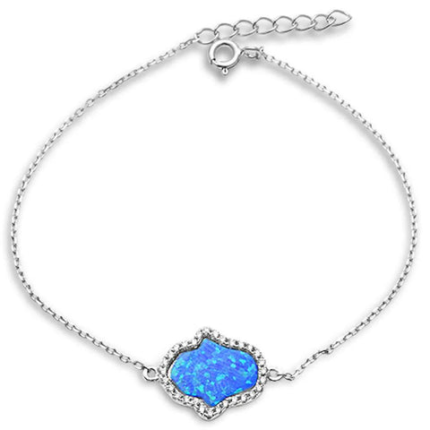 Blue Opal & Cubic Zirconia Hamsa .925 Sterling Silver Bracelet