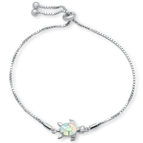 White Opal Turtle .925 Sterling Silver Bracelet 7-9" Adjustable Toggle Bola Bracelet