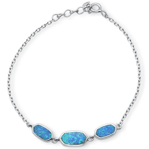 New Blue Opal Design .925 Sterling Silver Bracelet 6"+1"Ext