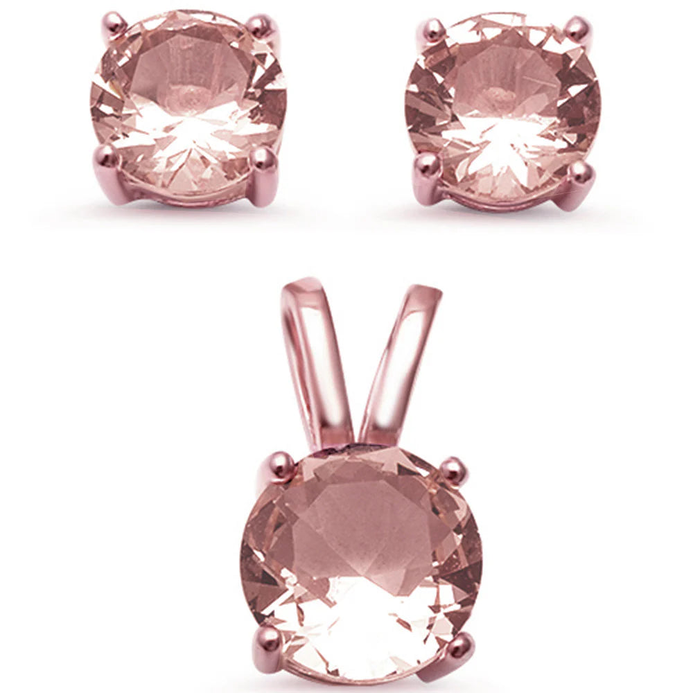 Rose Gold Plated Solitaire Morganite .925 Sterling Silver Earring & Pendant Set