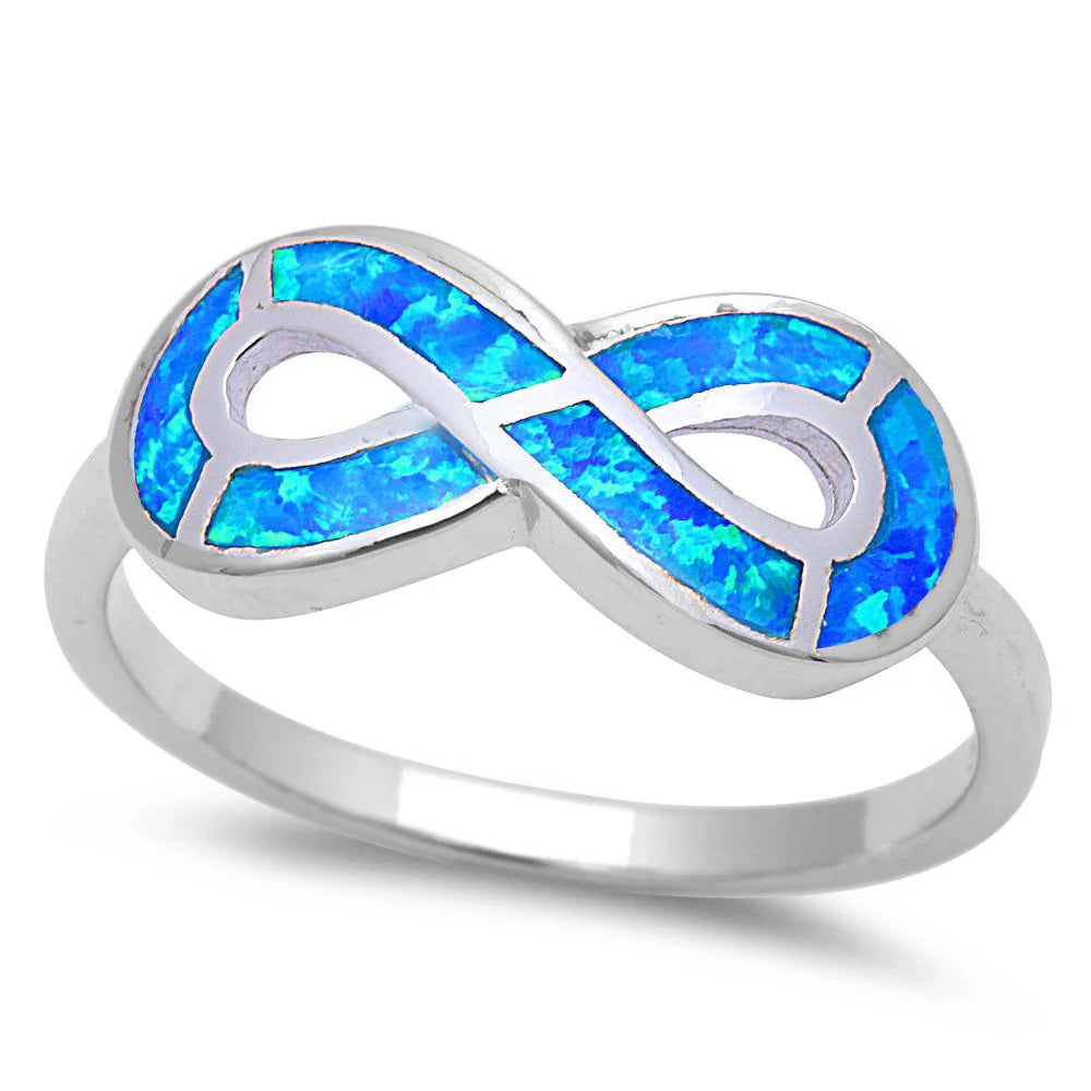 Blue Opal Infinity Symbol .925 Sterling Silver Ring Sizes 4-12