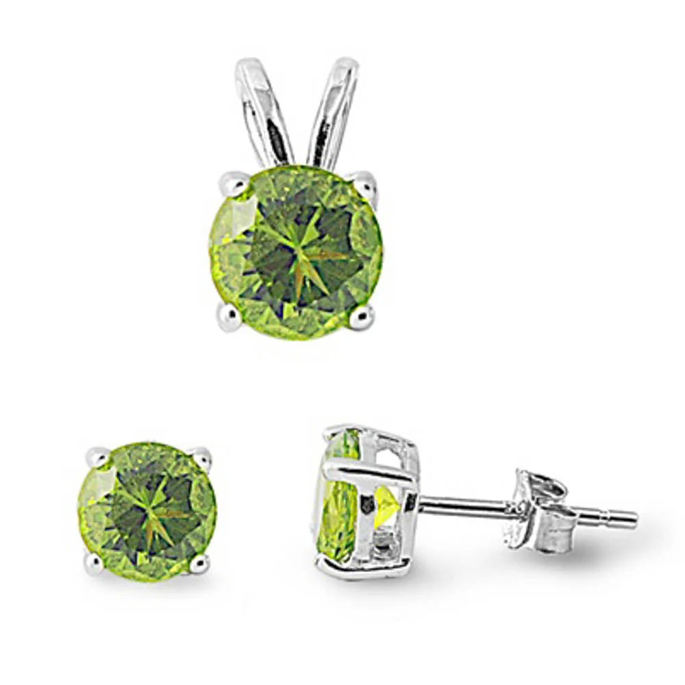 Round Peridot .925 Sterling Silver Pendant & Earrings Set .5"