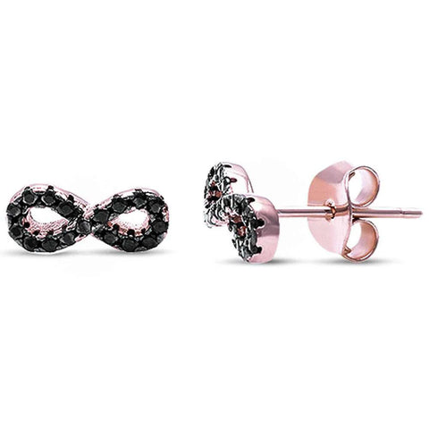 Rose Gold Plated Black Cubic Zirconia Infinity .925 Sterling Silver Earrings