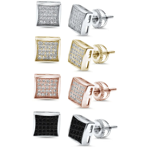 8MM Princess Cut Micro Pave CZ .925 Sterling Silver Stud Earrings Colors Available!