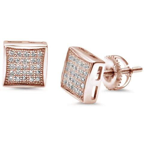 8MM Princess Cut Micro Pave CZ .925 Sterling Silver Stud Earrings Colors Available!