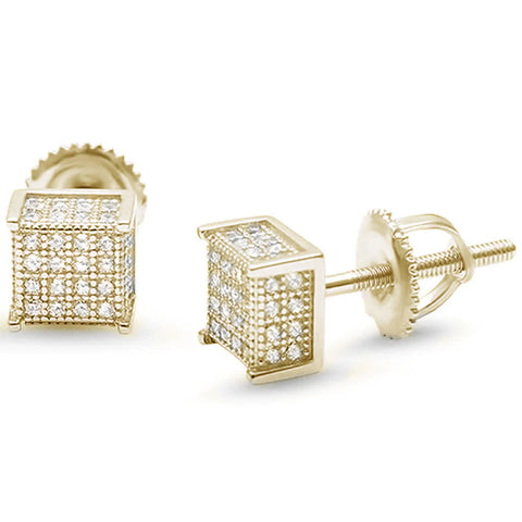 Princess Cut Micro Pave CZ .925 Sterling Silver Stud Earrings Silver, Yellow Plated, & Black Plated