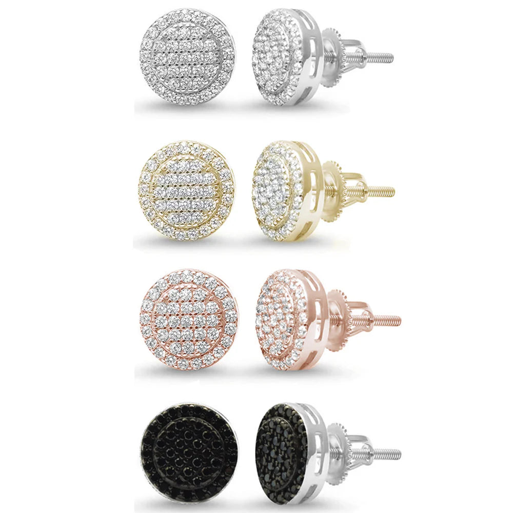 10MM Micro Pave Round Halo Studs .925 Sterling Silver Earrings Colors Available!