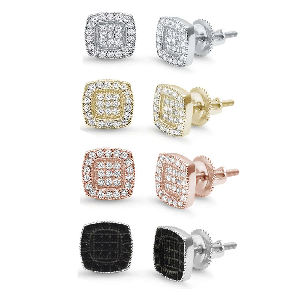 8MM Square Micro Pave Stud .925 Sterling Silver Earrings Colors Available!