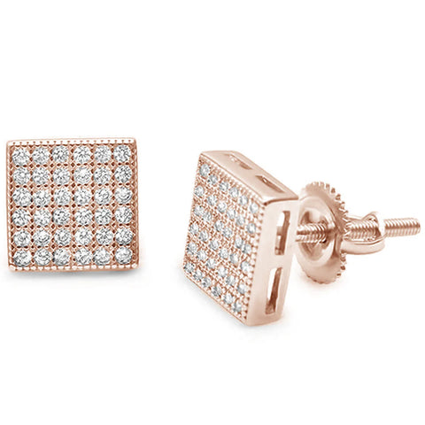 8MM Square Mirco Pave Stud .925 Sterling Silver Earrings Colors Available!