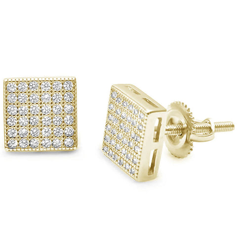 8MM Square Mirco Pave Stud .925 Sterling Silver Earrings Colors Available!