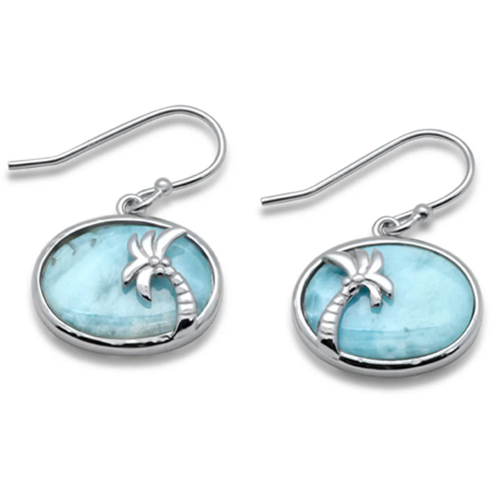 Palm Tree Natural Larimar .925 Sterling Silver Drop Earrings