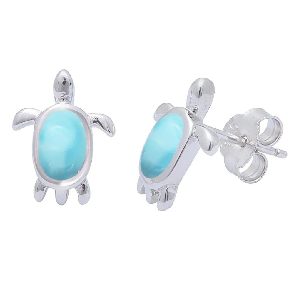 Natural Larimar Turtle .925 Sterling Silver Earrings