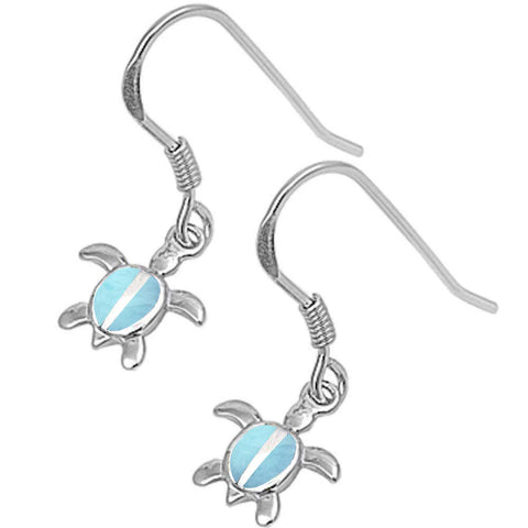 Natural Larimar Turtle .925 Sterling Silver Earrings