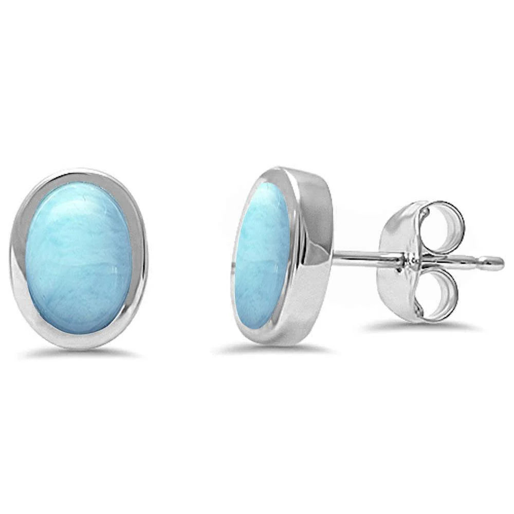 Oval Shape Larimar .925 Sterling Silver Earrings