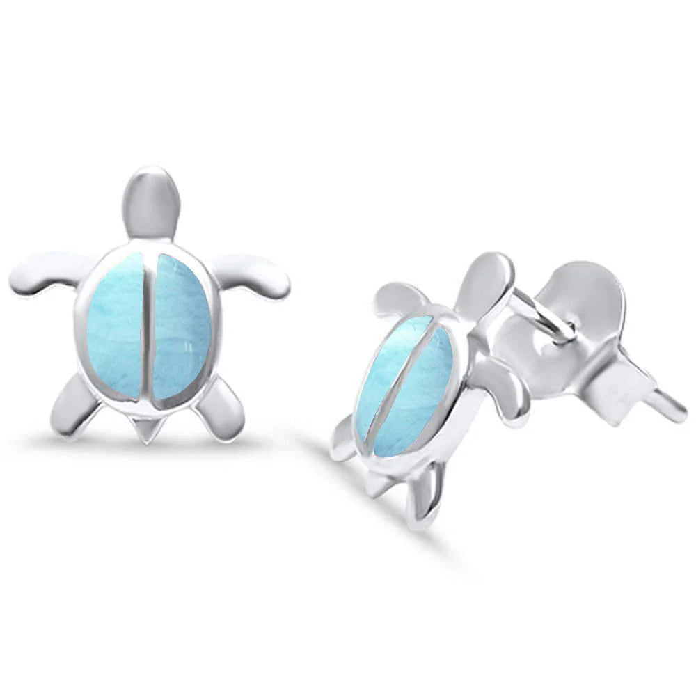 Natural Larimar Turtle .925 Sterling Silver Earrings