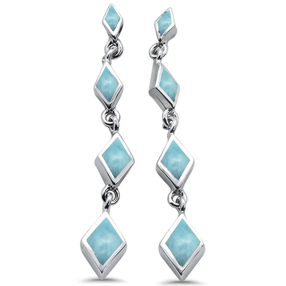 Dangling Natural Larimar .925 Sterling Silver Earrings