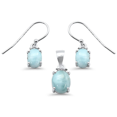 Oval Natural Larimar .925 Sterling Silver Pendant & Earring Set