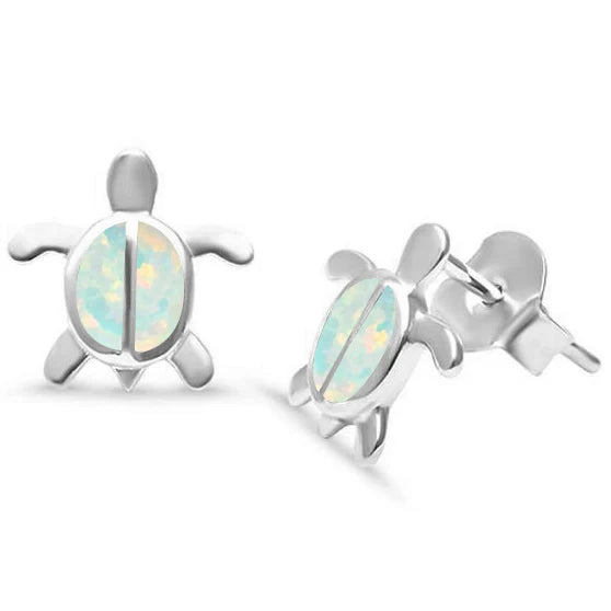 Cute! White Opal Turtle .925 Sterling Silver Earrings